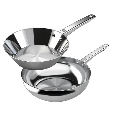 Pack sartén 28cm y wok 28cm de acero inoxidable, ideal para preparaciones grandes y salteados, ofrece cocción uniforme, alta resistencia y fácil limpieza. ¡Compra ahora y equipa tu cocina!-1
