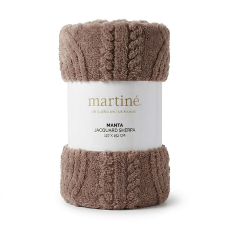 Manta Jacquard Polar Sherpa Martiné Beige Oscuro 127x152 cm. Suavidad y abrigo ideal para sofá, cama o descanso diario. Diseño elegante y acogedor. ¡Compra ahora!-1