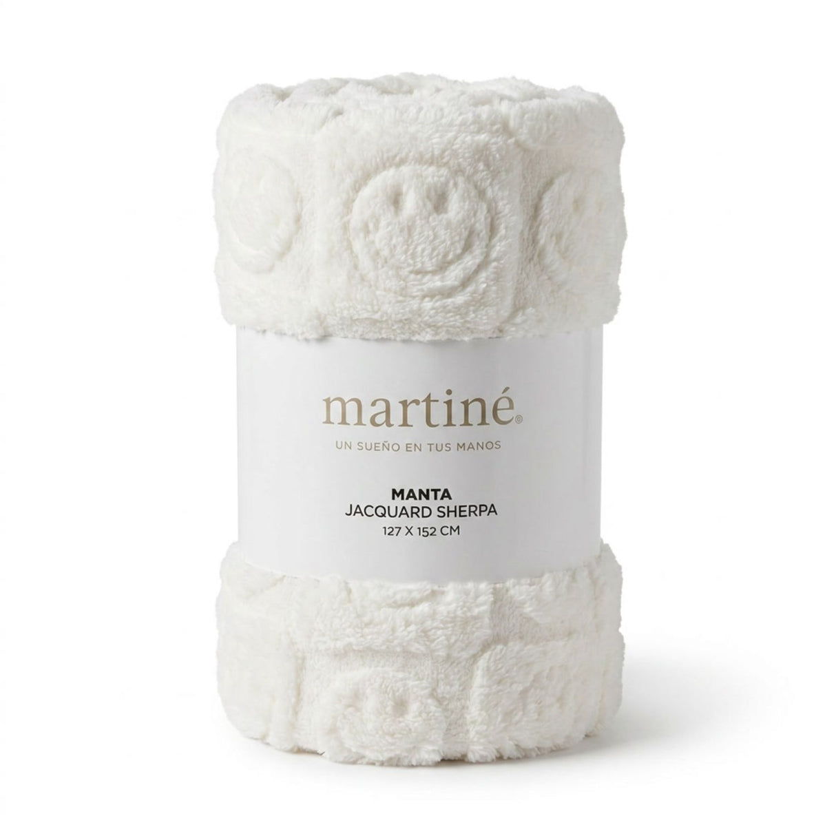 Manta Jacquard Polar Sherpa Martiné Blanco Feliz 127x152 cm. Textura suave y cálida para disfrutar en días fríos con máximo confort y estilo. ¡Llévala hoy!-1