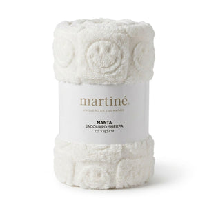 Manta Jacquard Polar Sherpa Martiné Blanco Feliz 127x152 cm. Textura suave y cálida para disfrutar en días fríos con máximo confort y estilo. ¡Llévala hoy!-1