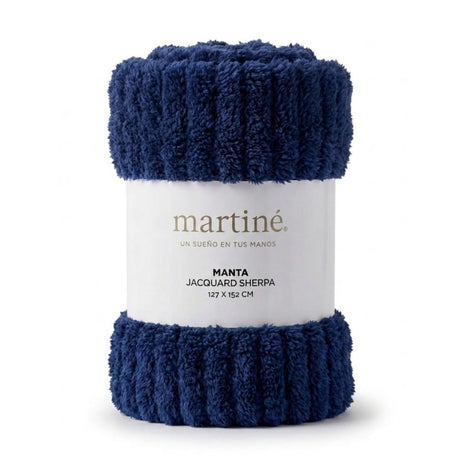 Manta Jacquard Polar Sherpa Martiné Azul Marino 127x152 cm. Abrigo suave y diseño moderno perfecto para dormitorio, living o descanso diario. ¡Compra la tuya!-1