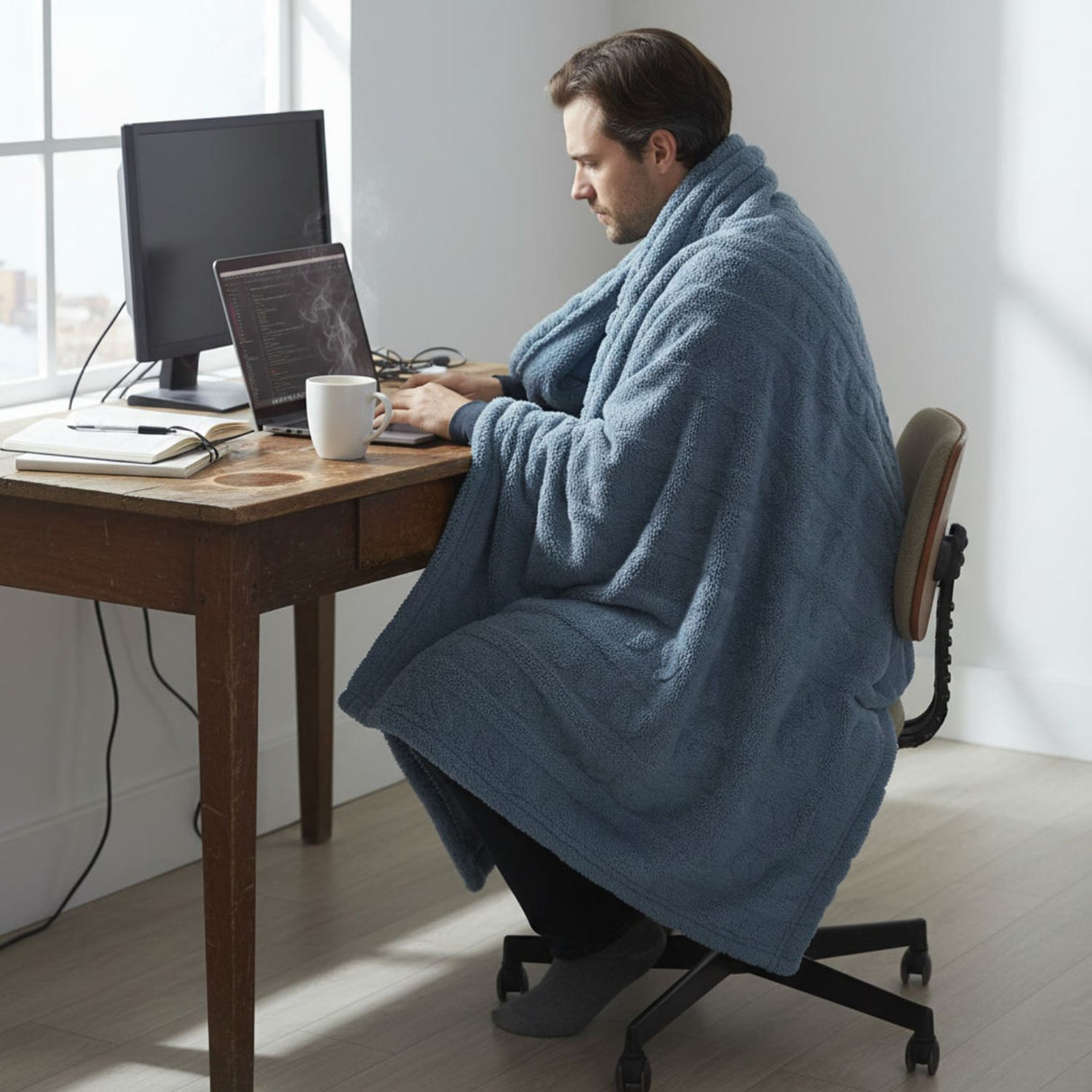 Manta Jacquard Polar Sherpa Martiné Azul Grisáceo 127x152 cm. Suave, cálida y perfecta para complementar cualquier espacio con confort y diseño. ¡Compra ahora!-4