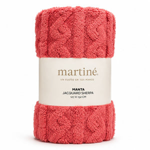 Manta Jacquard Polar Sherpa Martiné Rosa Salmón 127x152 cm. Diseño acogedor con textura ultra suave ideal para descansar y decorar tus espacios. ¡Llévala hoy!-1