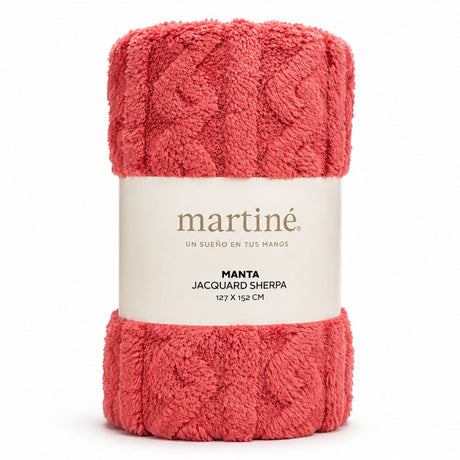 Manta Jacquard Polar Sherpa Martiné Rosa Salmón 127x152 cm. Diseño acogedor con textura ultra suave ideal para descansar y decorar tus espacios. ¡Llévala hoy!-1