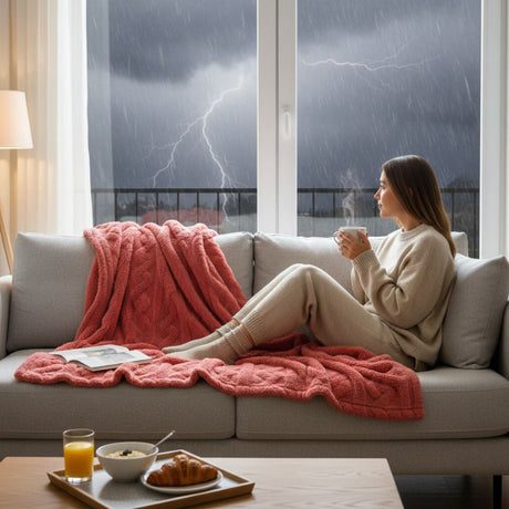 Manta Jacquard Polar Sherpa Martiné Rosa Salmón 127x152 cm. Diseño acogedor con textura ultra suave ideal para descansar y decorar tus espacios. ¡Llévala hoy!-2