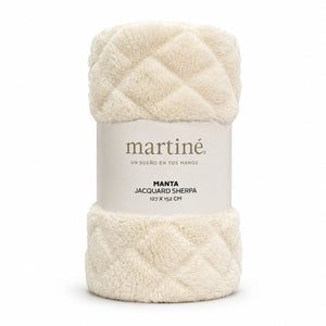 Manta Jacquard Polar Sherpa Martiné Crema 127x152 cm. Textura cálida y confortable perfecta para disfrutar en invierno o noches frías. ¡Aprovecha ahora!-1