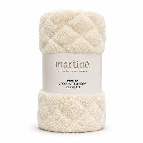 Manta Jacquard Polar Sherpa Martiné Crema 127x152 cm. Textura cálida y confortable perfecta para disfrutar en invierno o noches frías. ¡Aprovecha ahora!-1