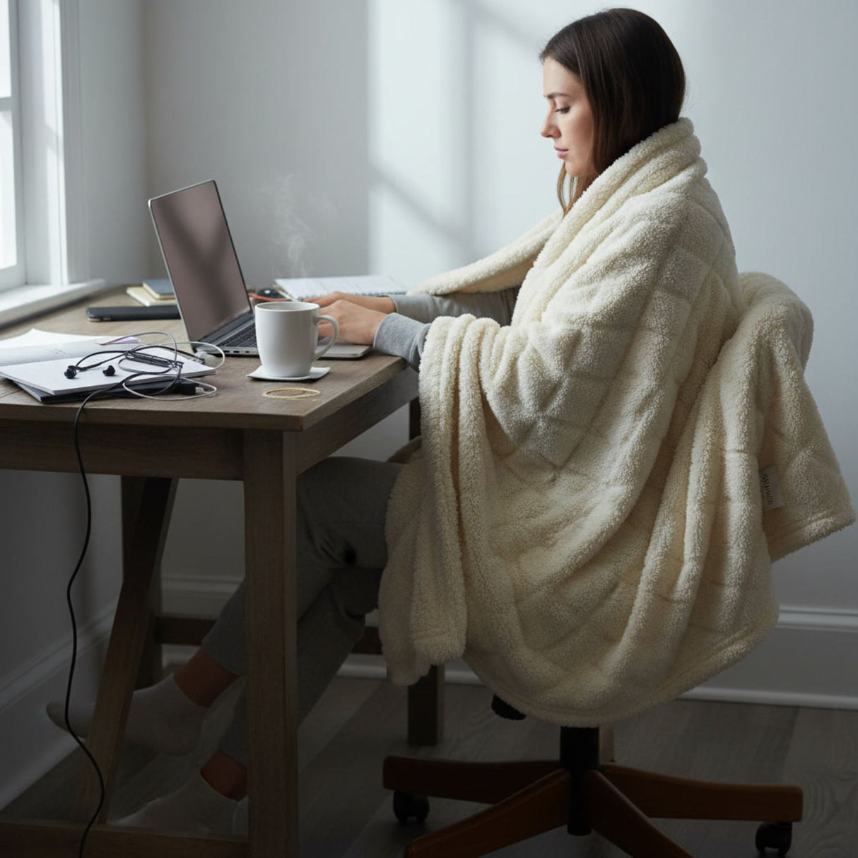 Manta Jacquard Polar Sherpa Martiné Crema 127x152 cm. Textura cálida y confortable perfecta para disfrutar en invierno o noches frías. ¡Aprovecha ahora!-5