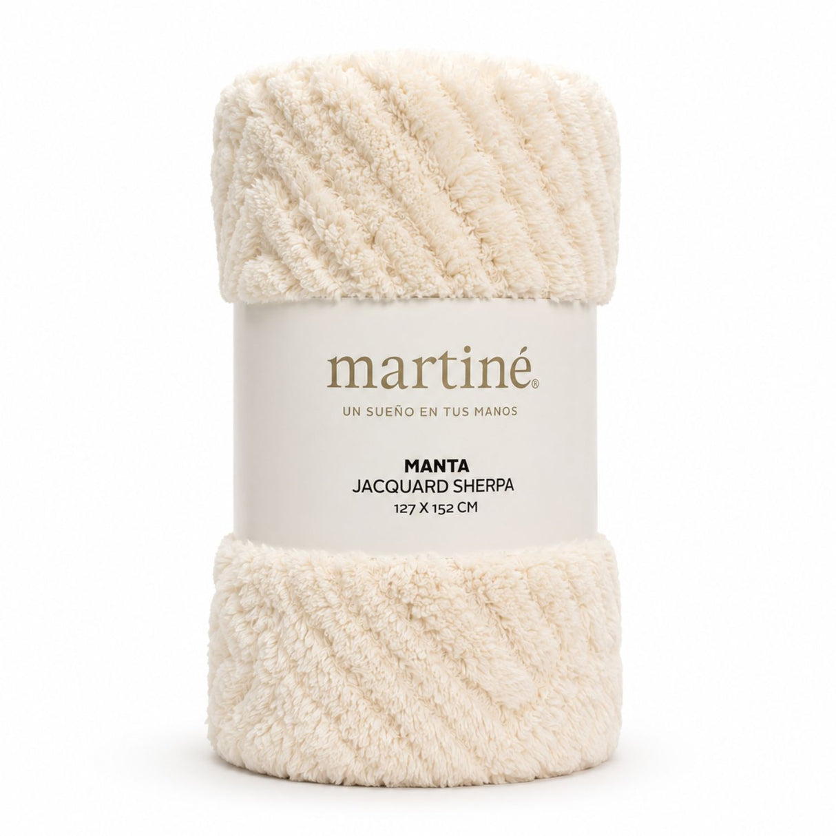 Manta Jacquard Polar Sherpa Martiné Beige 127x152 cm. Diseño elegante y suave al tacto ideal para dormitorio, living o descanso diario. ¡Compra hoy!-1