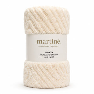 Manta Jacquard Polar Sherpa Martiné Beige 127x152 cm. Diseño elegante y suave al tacto ideal para dormitorio, living o descanso diario. ¡Compra hoy!-1