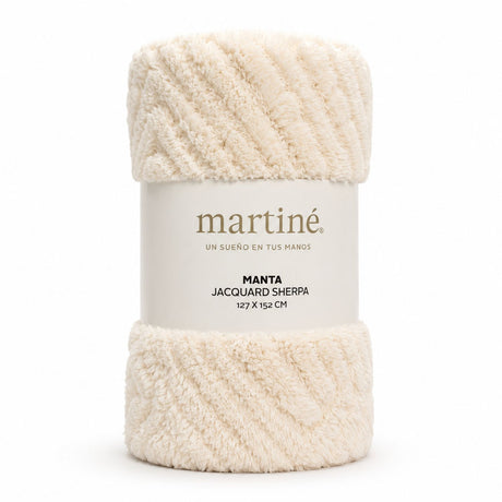Manta Jacquard Polar Sherpa Martiné Beige 127x152 cm. Diseño elegante y suave al tacto ideal para dormitorio, living o descanso diario. ¡Compra hoy!-1