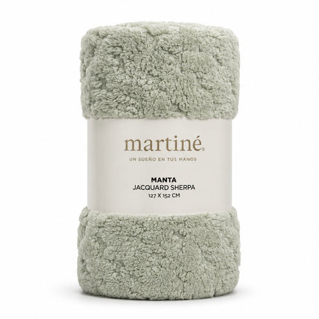Manta Jacquard Polar Sherpa Martiné Verde Salvia 127x152 cm. Abrigo y suavidad en una manta decorativa perfecta para días fríos y descanso cómodo. ¡Llévala!-1