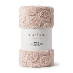 Manta Jacquard Polar Sherpa Martiné Blanco Camel 127x152 cm. Manta cálida y suave con diseño acogedor ideal para complementar cualquier ambiente. ¡Compra ahora!-1