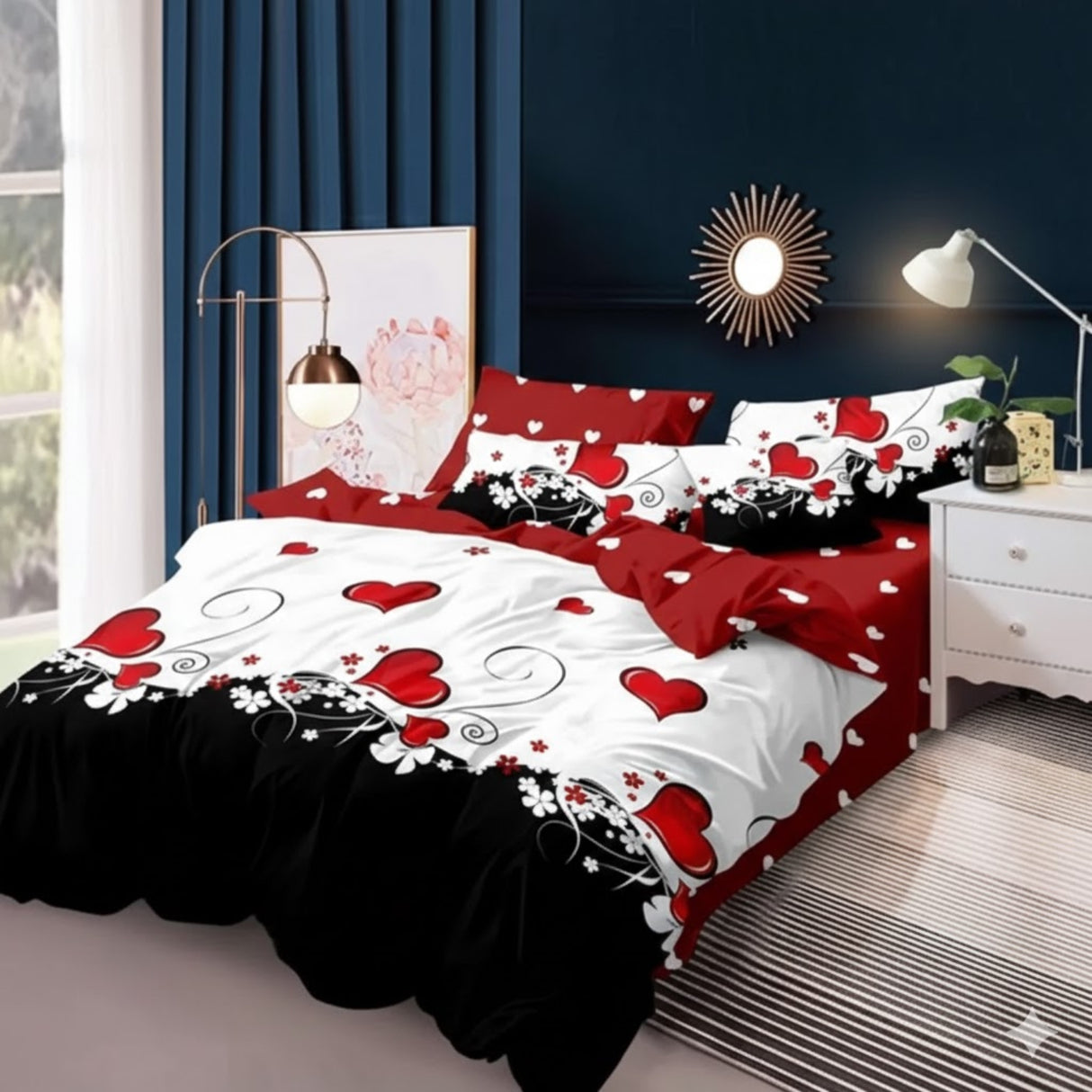 Juego de Sábanas 1.5 Plaza Diseño Corazones Poliéster Suave y Decorativo | Disparo.cl
