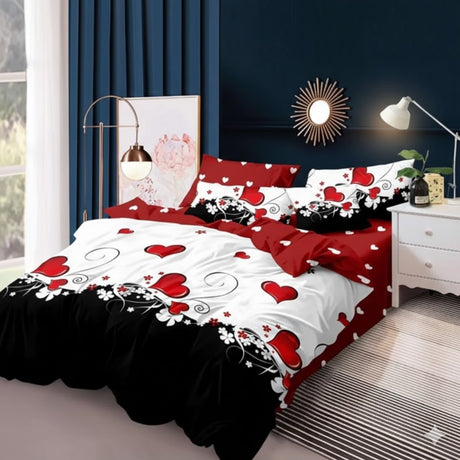 Juego de Sábanas 1.5 Plaza Diseño Corazones Poliéster Suave y Decorativo | Disparo.cl