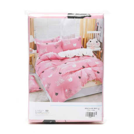 Juego de Sábanas 1.5 Plaza Diseño Gatitos Rosado en Poliéster Suave | Disparo.cl