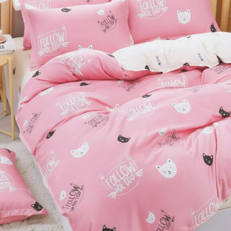 Juego de Sábanas 1.5 Plaza Diseño Gatitos Rosado en Poliéster Suave | Disparo.cl