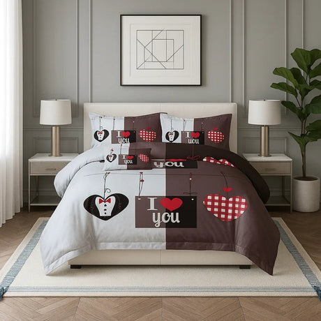 Juego de Sábanas Corazones I Love You 2.5 Plazas Poliéster | Disparo.cl