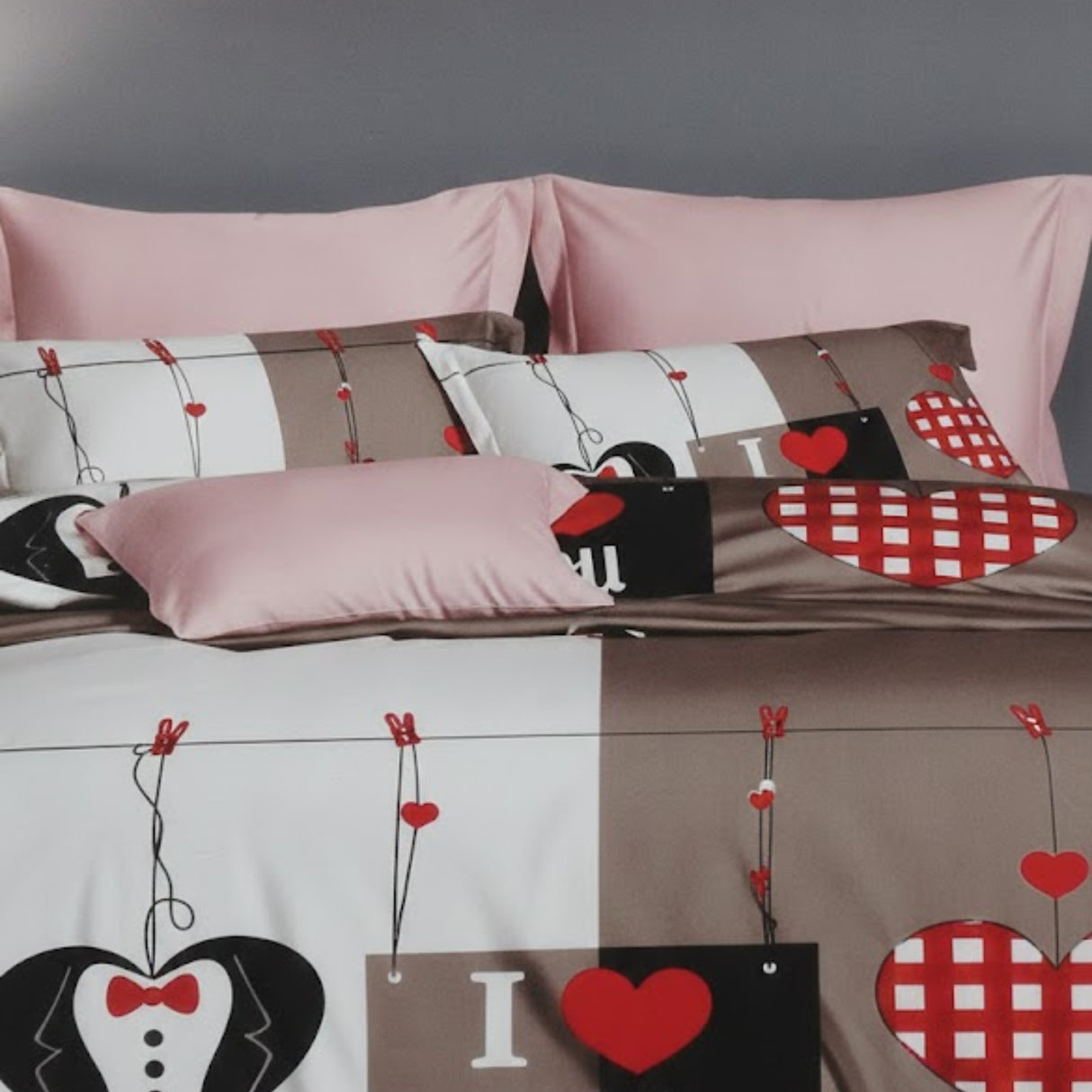 Juego de Sábanas Corazones I Love You 2.5 Plazas Poliéster | Disparo.cl