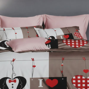 Juego de Sábanas Corazones I Love You 2.5 Plazas Poliéster | Disparo.cl