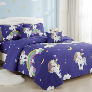 Juego de Sábanas Infantil Unicornio Morado 1.5 Plazas Poliéster Diseño Arcoíris | Disparo.cl