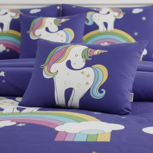 Juego de Sábanas Infantil Unicornio Morado 1.5 Plazas Poliéster Diseño Arcoíris | Disparo.cl