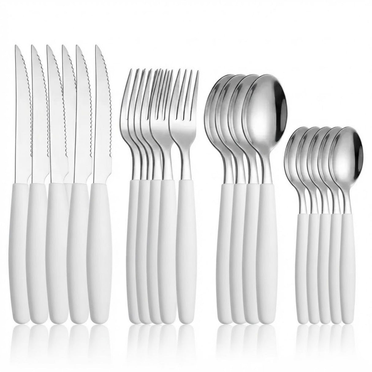 Set 25 Cubiertos Acero Inoxidable Mango Blanco Bandeja
