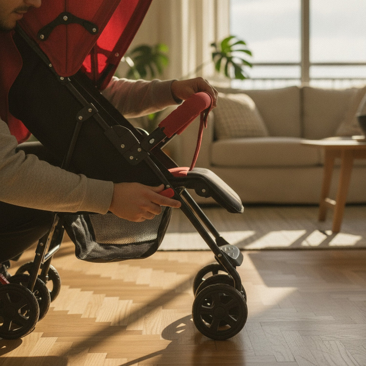 Coche Paseo Bebe Recostable Acero Plegable Rojo