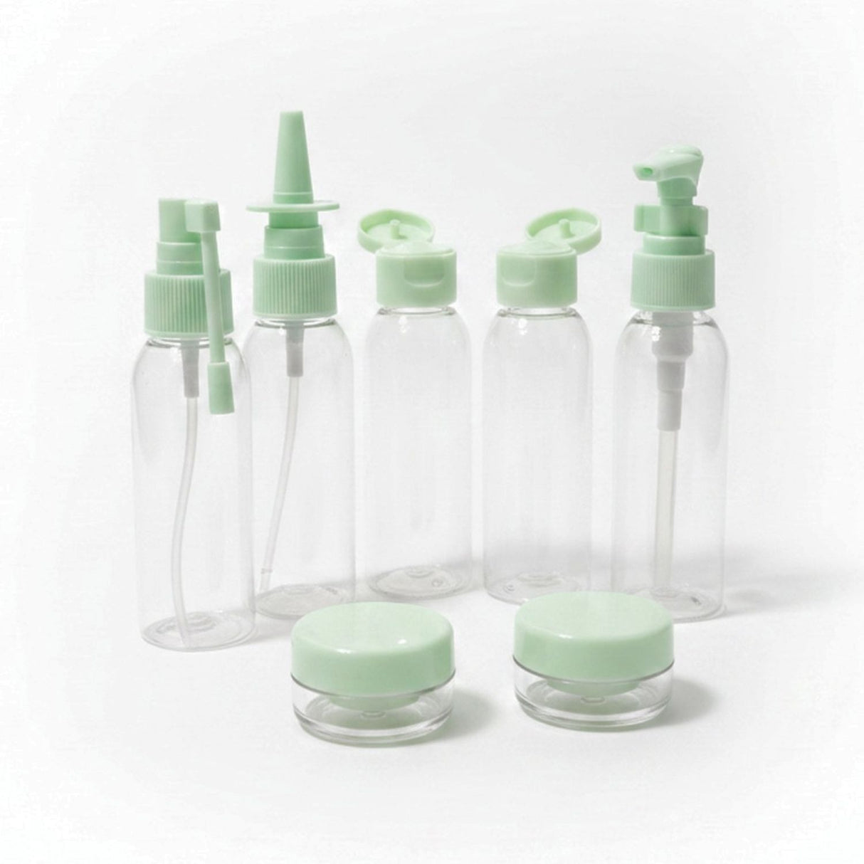 Set 7 Piezas Viajero Frascos 50ml Cremas Verde