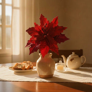 Flor Poinsettia Tallo 30cm Decoracion Navidad Hogar