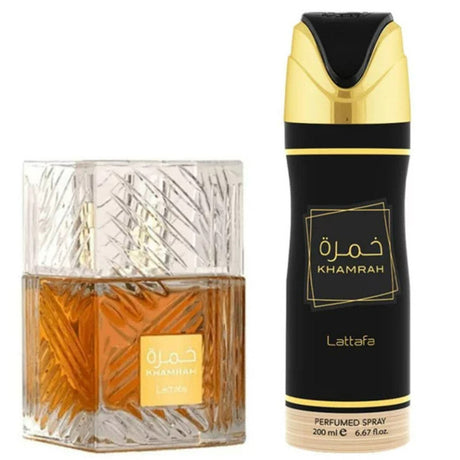 Lattafa Khamrah Edp 100 Ml + Deo Spray 200 Ml Set 2 Pcs. Disfruta de una fragancia duradera y fresca. ¡Compra hoy y eleva tu estilo!-2