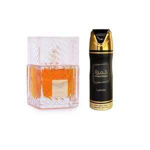 Lattafa Khamrah Edp 100 Ml + Deo Spray 200 Ml Set 2 Pcs. Disfruta de una fragancia duradera y fresca. ¡Compra hoy y eleva tu estilo!-3