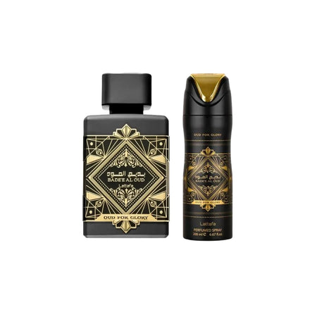 Lattafa Badee Al Oud Edp 100 Ml + Deo Spray 200 Ml Set 2 Pcs. Disfruta de una fragancia duradera y envolvente. ¡Compra ahora y eleva tu estilo!-2