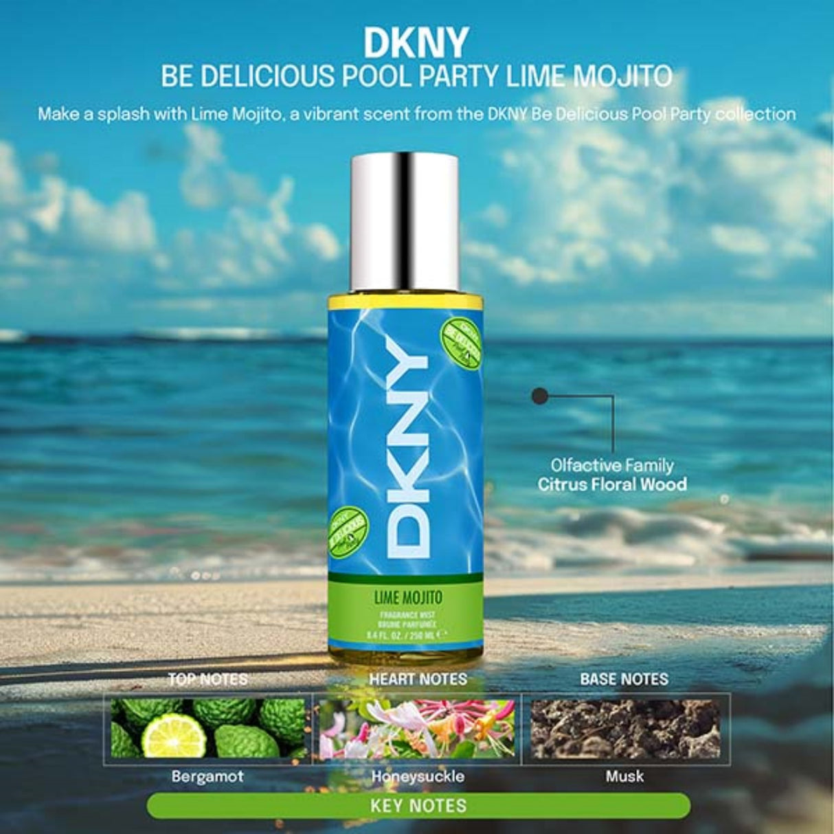 Dkny Be Delicious Pool Party Lime Mojito Body Mist 250 Ml Mujer. Refresca tu piel con un aroma vibrante. ¡Descúbrelo ahora y revitaliza tu día!-3