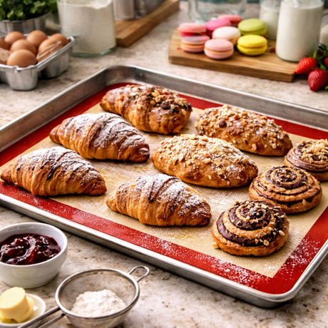 lamina de silicona antiadherente para horno con reposteria en bandeja