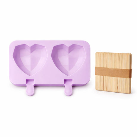 Molde de Silicona Corazón 2 Cavidades con palos de helados