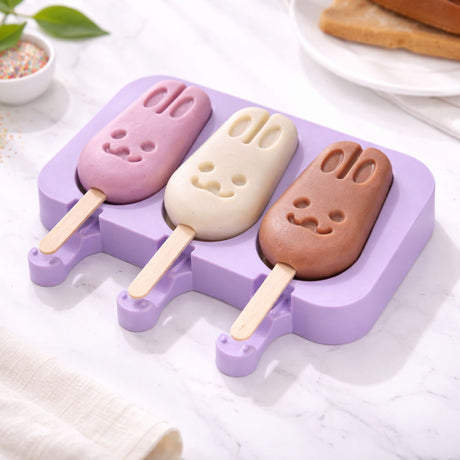 Molde de Silicona Conejos 3 Cavidades para Helados Reposteria