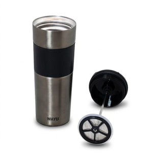 Mug Térmico con Prensa Francesa Black 450ml Wayu en 2 partes fondo blanco | Disparo.cl