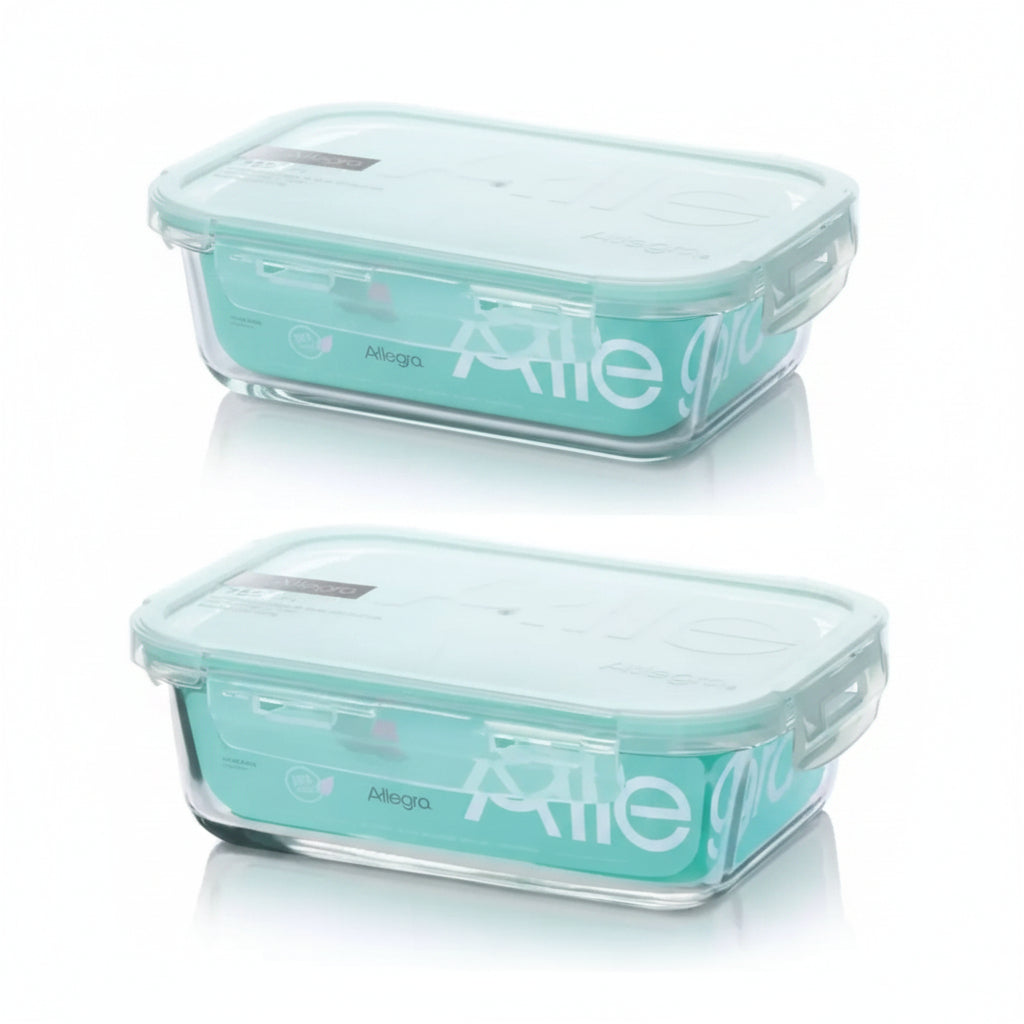 Pack 2 Contenedores Hermetico Vidrio Rectangular 600mL Allegra | Disparo.cl