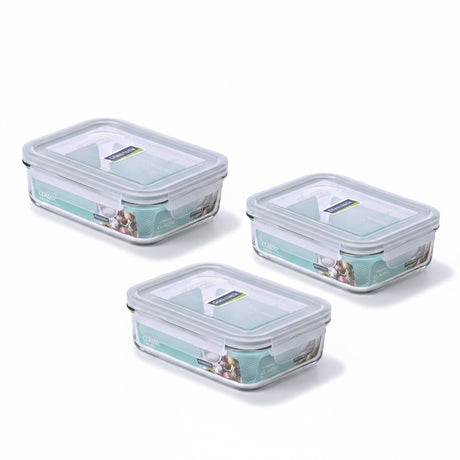 Pack 3 Contenedores Hermeticos de Vidrio 1000mL Rectangulares Glasslock| Disparo.cl