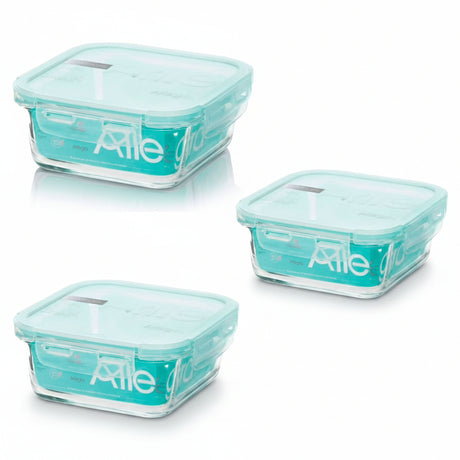 Pack 3 Contenedores Hermeticos de Vidrio 380mL Cuadrados Allegra | Disparo.cl