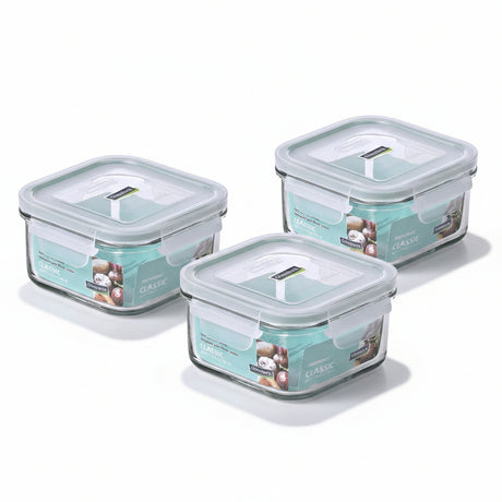 Pack 3 Contenedores Hermeticos de Vidrio 490mL Cuadrados Glasslock | Disparo.cl