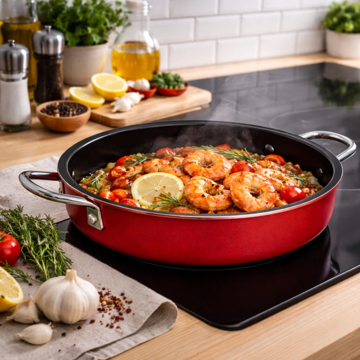 Paila Antiadherente 16 cm de Aluminio Roja con Asas Metálicas