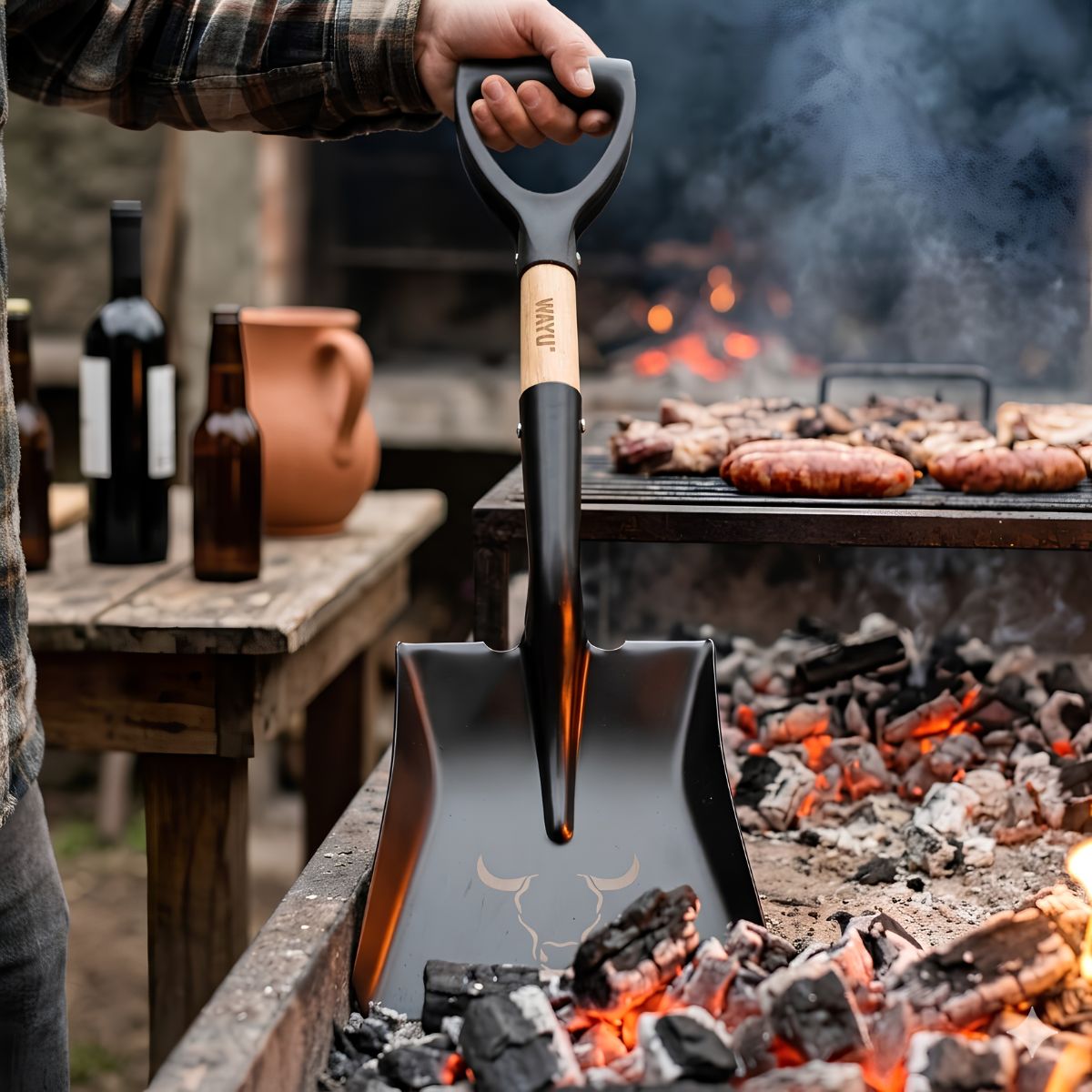 Pala Carbonera para Parrilla Hierro Madera 59cm Wayu lifestyle| Disparo.cl