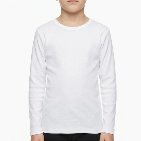 Polera Primera Capa Para Niños Cuello Redondo Unisex fondo blanco