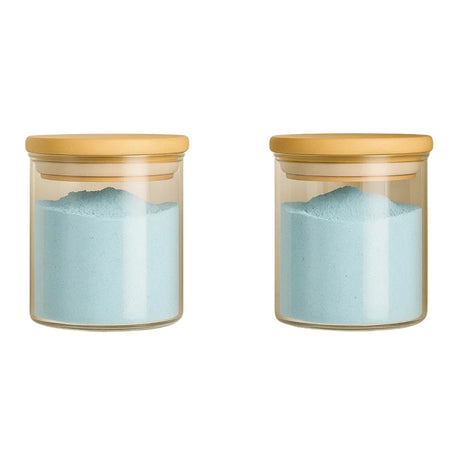 Set 2 Frascos Tarro Hermetico 200mL Vidrio 8cm Tapa De Bambú