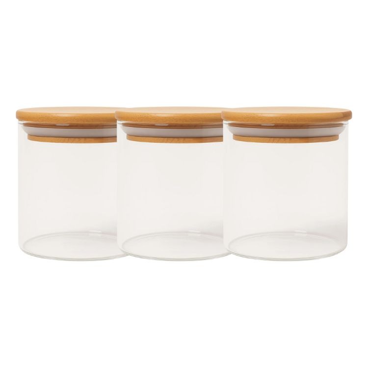 Set 3 Frascos Tarro Hermetico 200mL Vidrio 8cm Tapa De Bambú