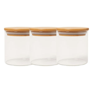Set 3 Frascos Tarro Hermetico 200mL Vidrio 8cm Tapa De Bambú