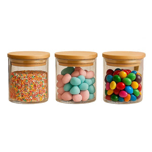 Set 3 Frascos Tarro Hermetico 200mL Vidrio 8cm Tapa De Bambú