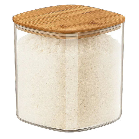 Frasco Tarro Hermetico Cuadrado 180mL Vidrio 6cm Tapa Bambú